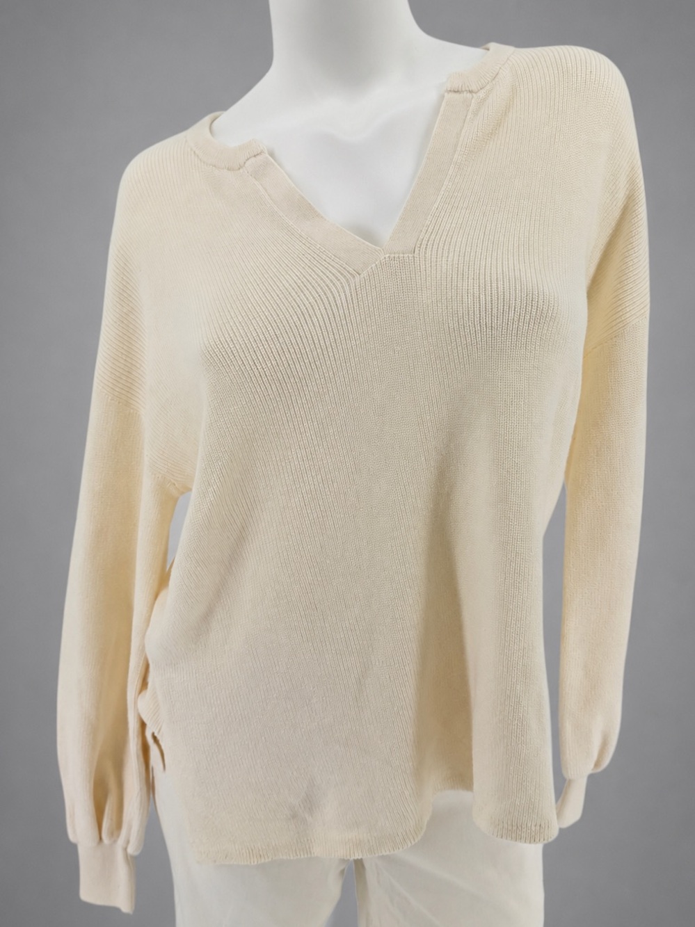 Classic Cream 100% cotton knit sweater women medium fisherman coastal clean girl